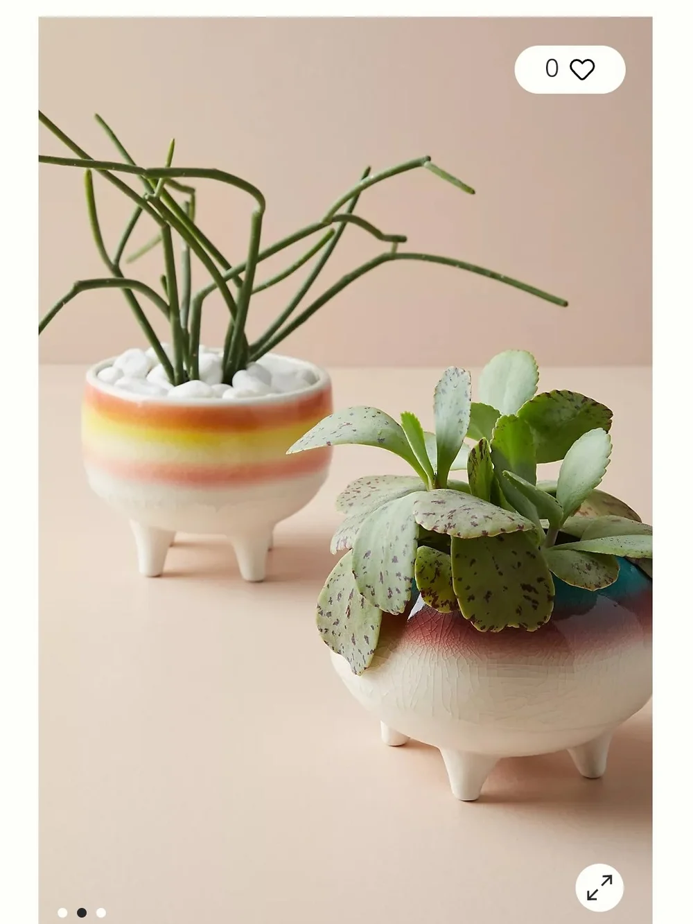 Anthropologie Glazed Tripod Planter in Pink, Yellow, Cream